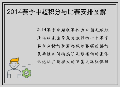 2014赛季中超积分与比赛安排图解